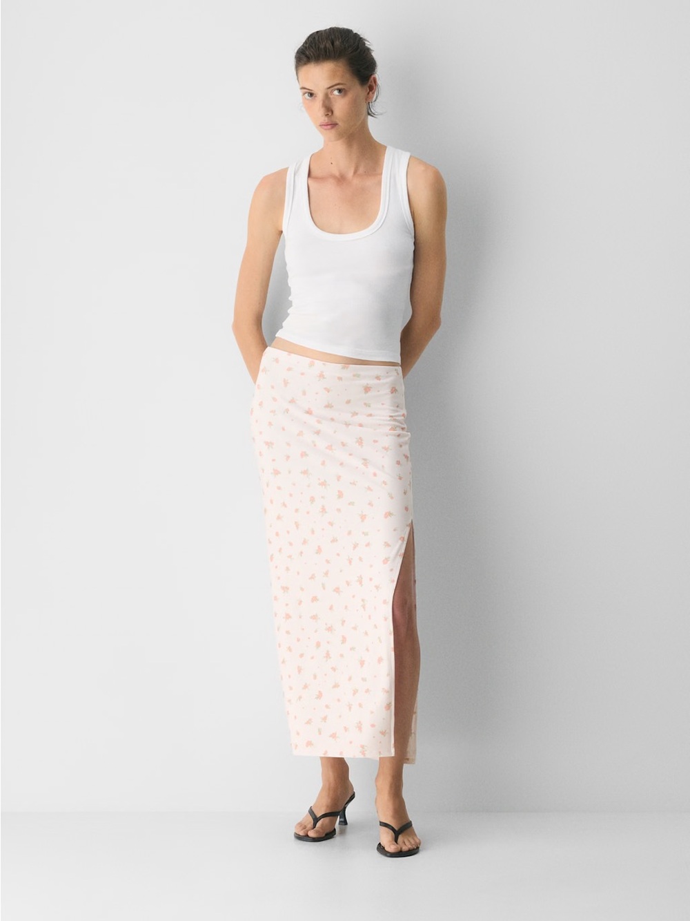 NWT - Wilfred Smooth Matter Subscript Skirt Floral Print - Pale Peach/Pink Small